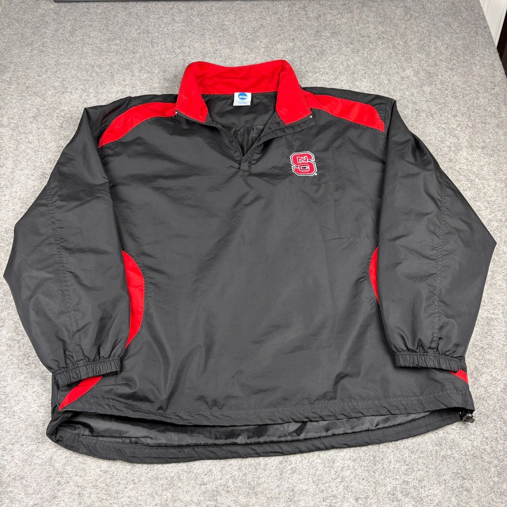 NCAA Jacket Mens XL NC State Wolfpack Windbreaker Pullover Quarter Zip Black Red
